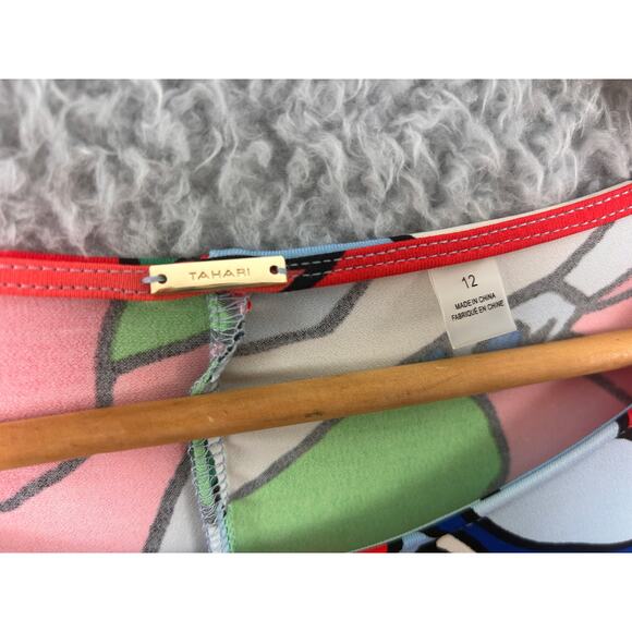 Tahari Floral Abstract Knot Front Dress Multicolor 3/4 Sleeve Size 12 - Picture 9 of 9